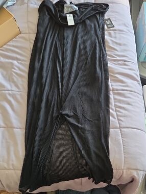 Black Ribbed Maxi Dress with Front Twist Detail